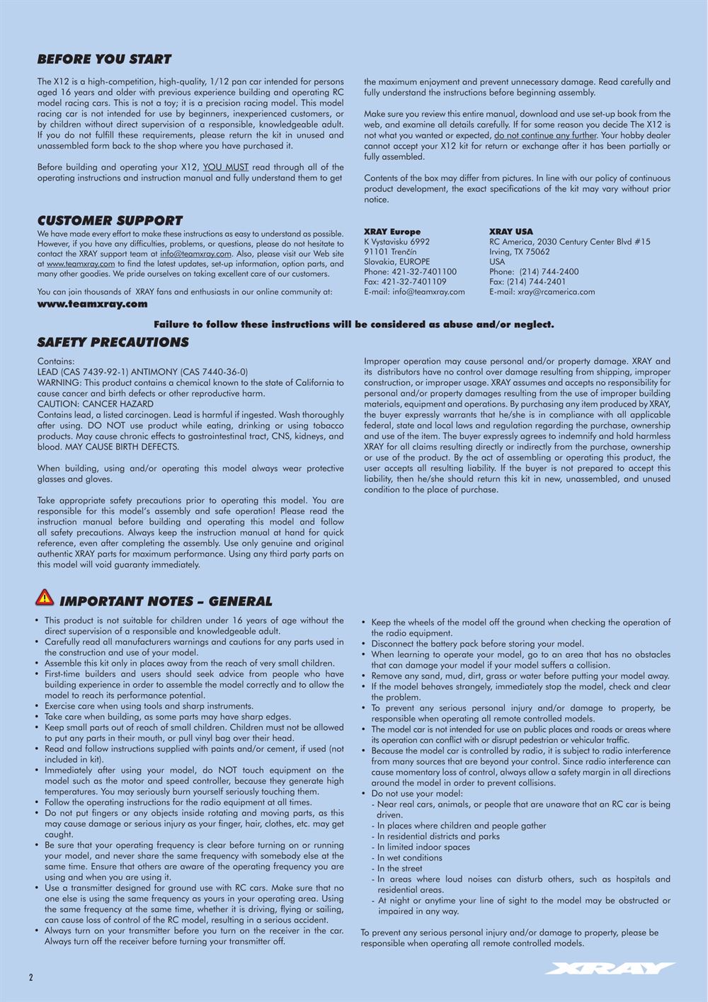 Xray - X12 2017 Specs (X12'17) - Manual - Page 2