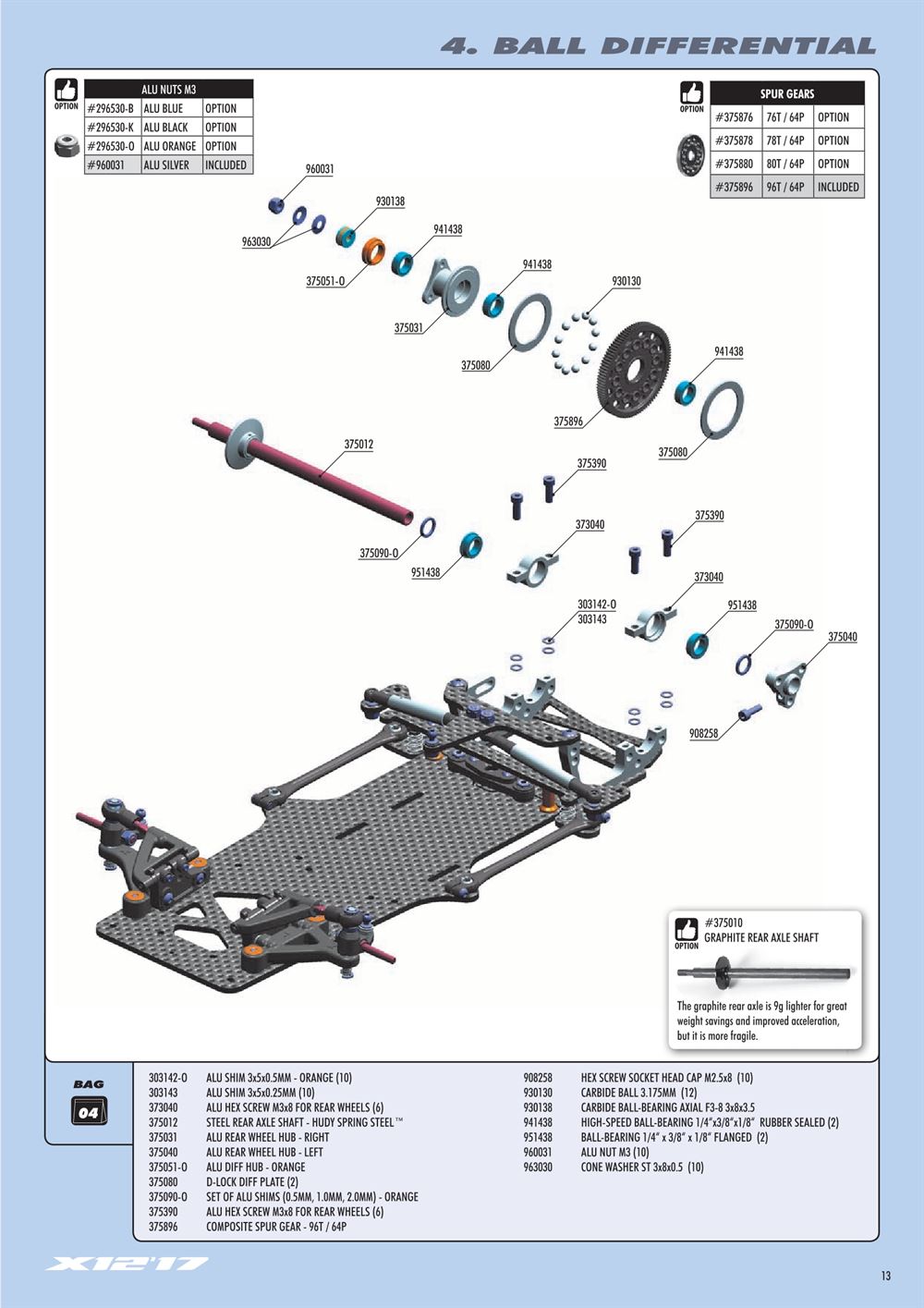 Xray - X12 2017 Specs (X12'17) - Manual - Page 13
