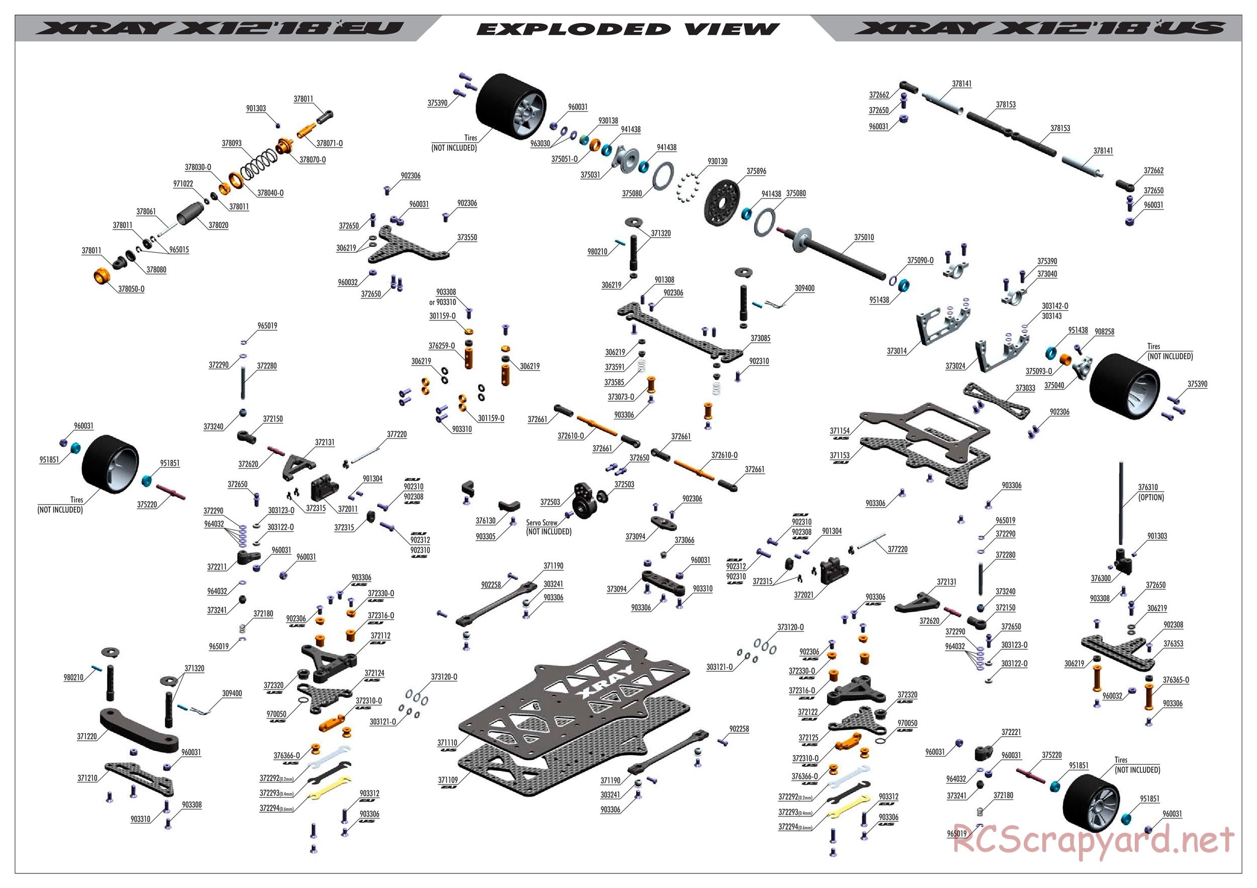 Xray - X12 2018 EU Specs (X12'18 EU) - Exploded View