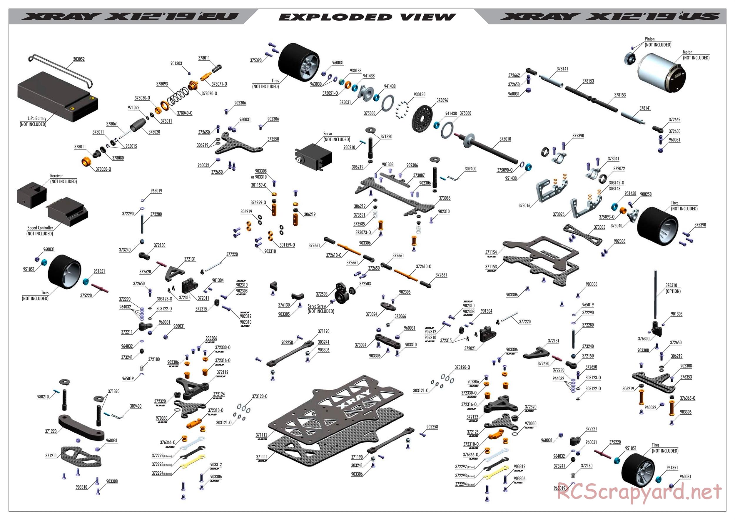 Xray - X12 2019 EU Specs (X12'19 EU) - Exploded View