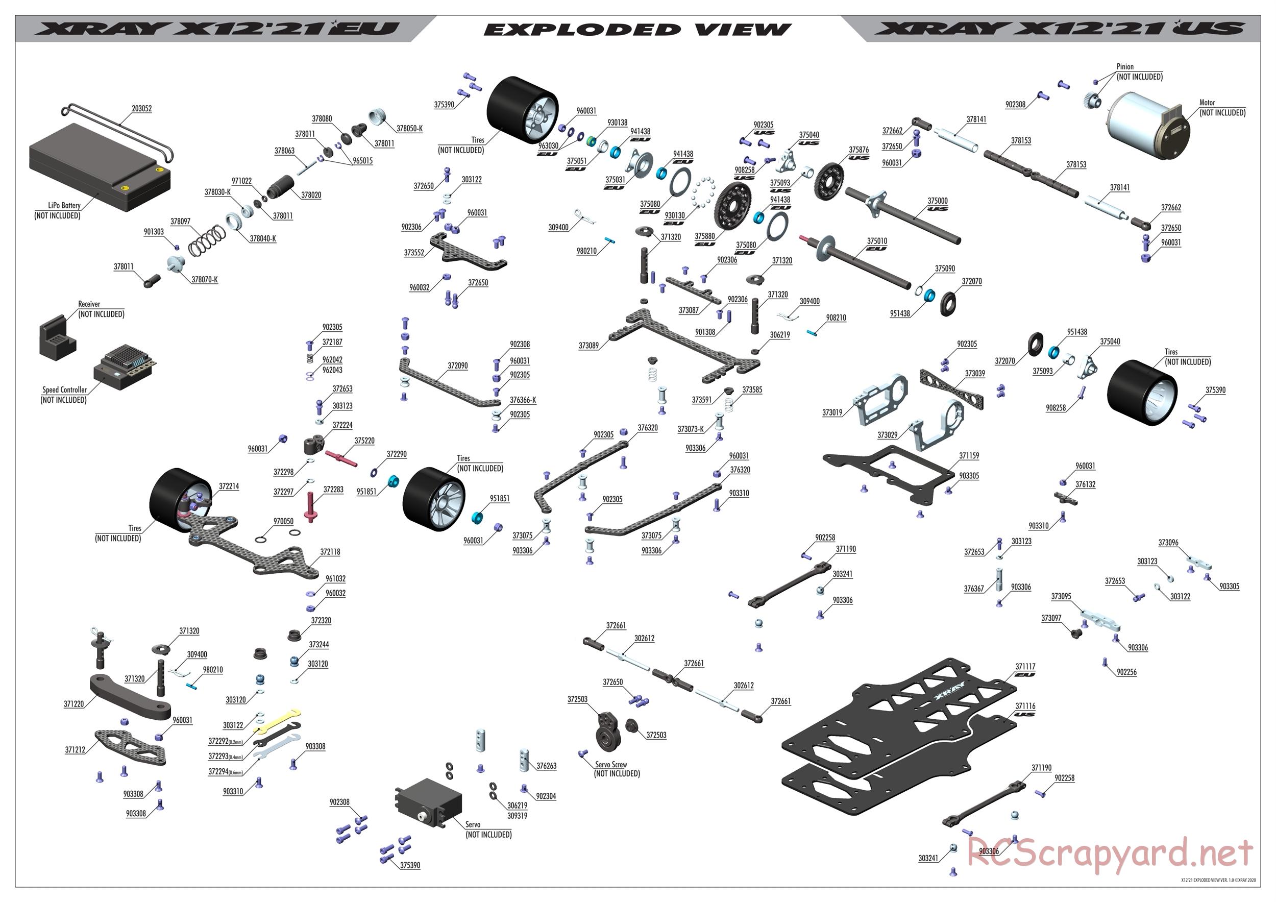 Xray - X12 2021 EU Specs (X12'21 EU) - Exploded View