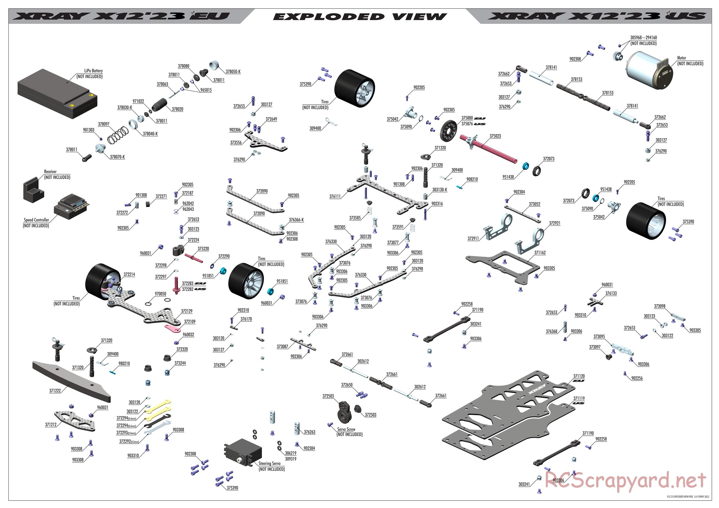 Xray - X12 2023 EU Specs (X12'23 EU) - Exploded View