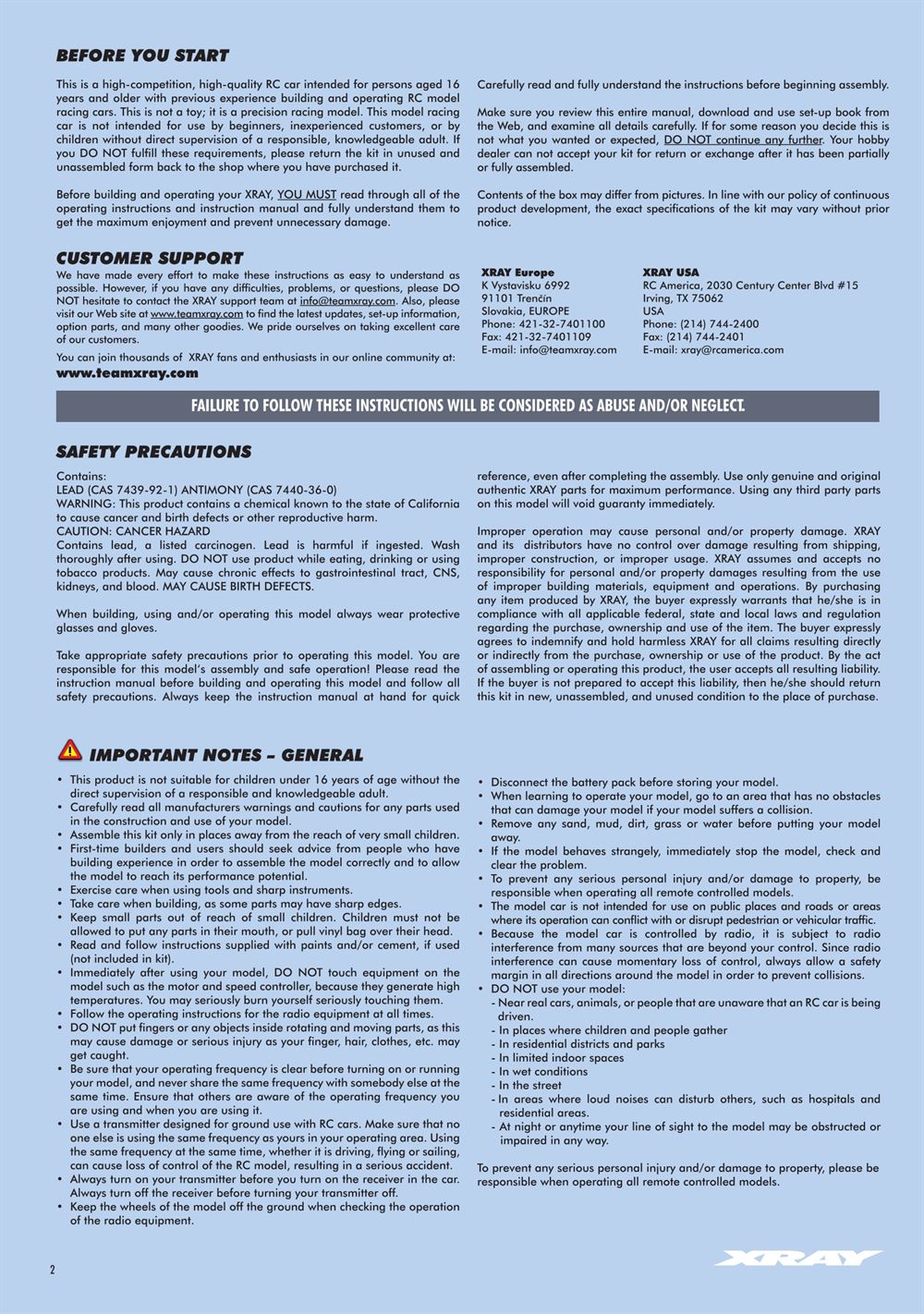 Xray - X12 2024 EU Specs (X12'24 EU) - Manual - Page 2