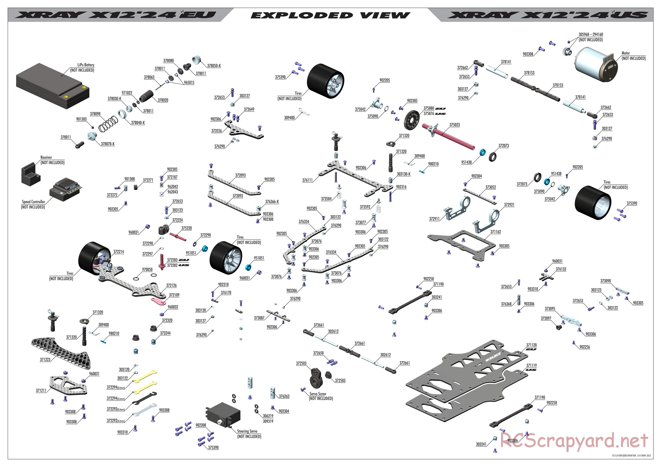 Xray - X12 2024 US Specs (X12'24 US) - Exploded View
