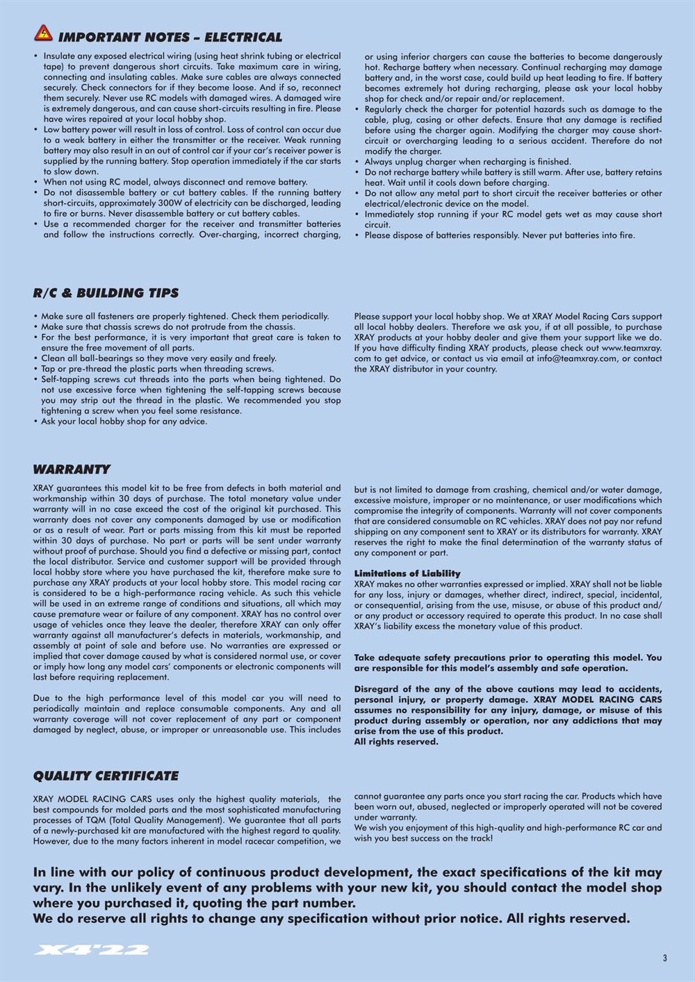Xray - X4 2022 (X4'22) - Manual - Page 3