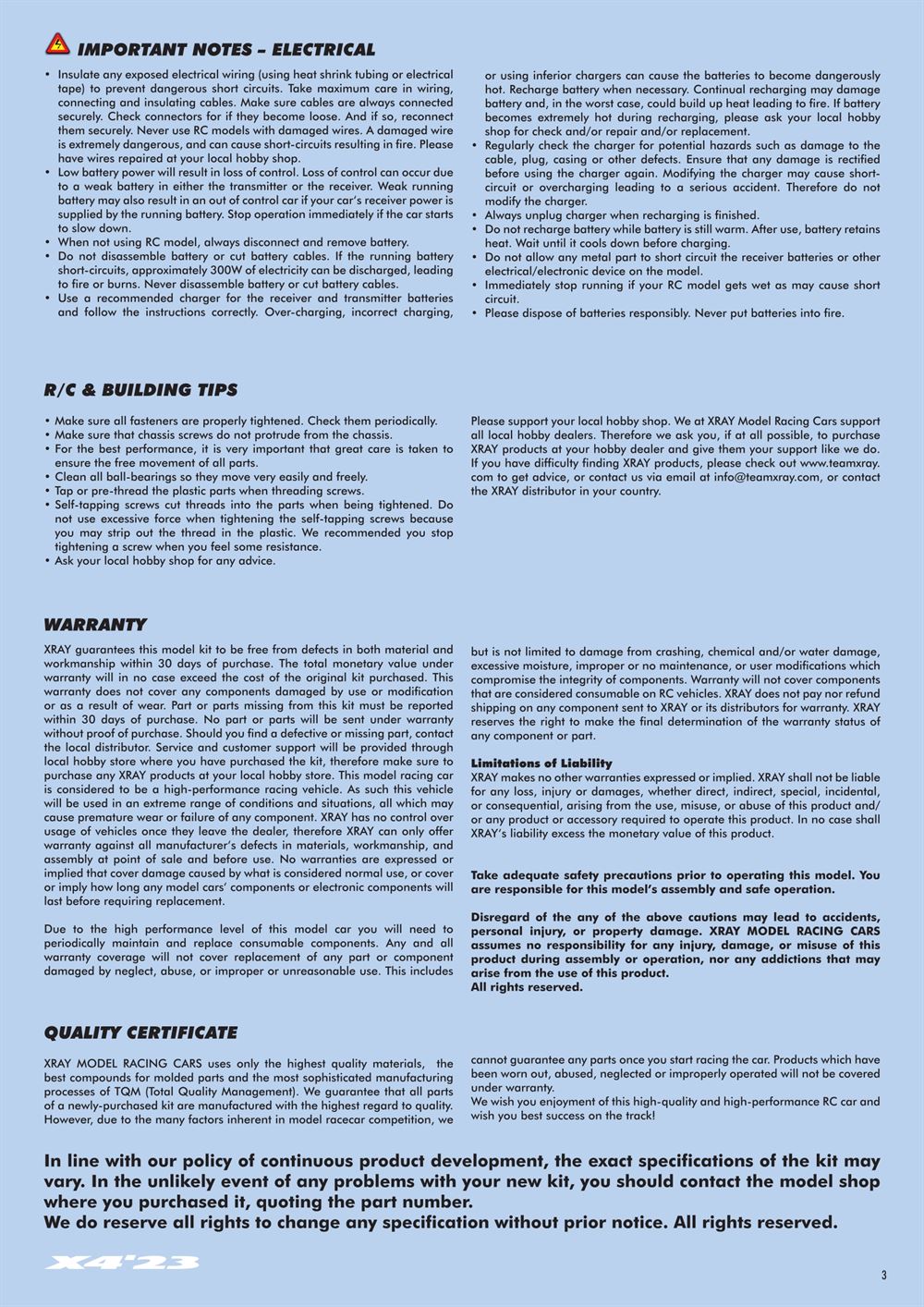 Xray - X4 2023 (X4'23) - Manual - Page 3