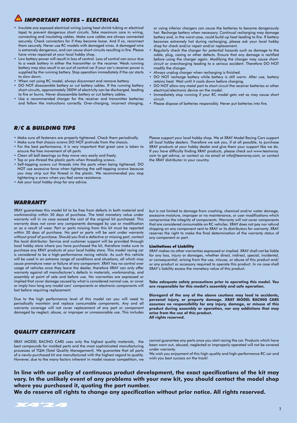 Xray - X4 2024 (X4'24) - Manual - Page 3