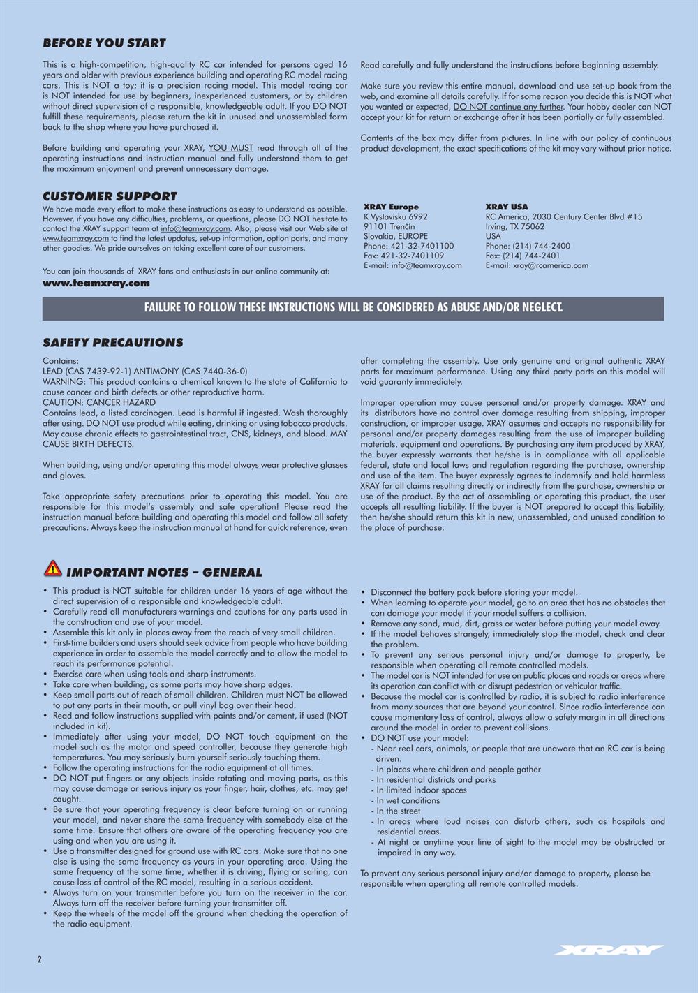 Xray - X4 2025 (X4'25) - Manual - Page 2
