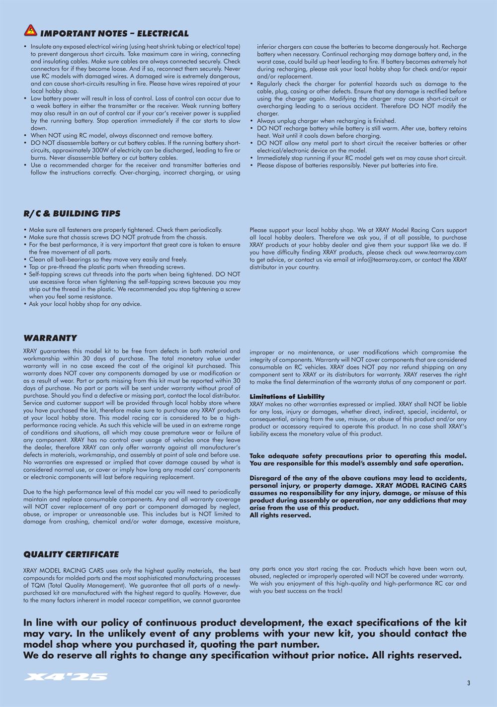 Xray - X4 2025 (X4'25) - Manual - Page 3