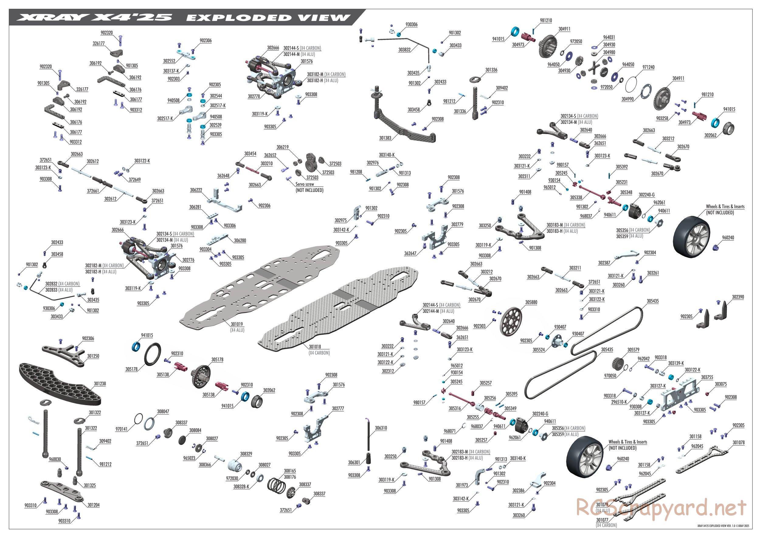 Xray - X4 2025 (X4'25) - Exploded View