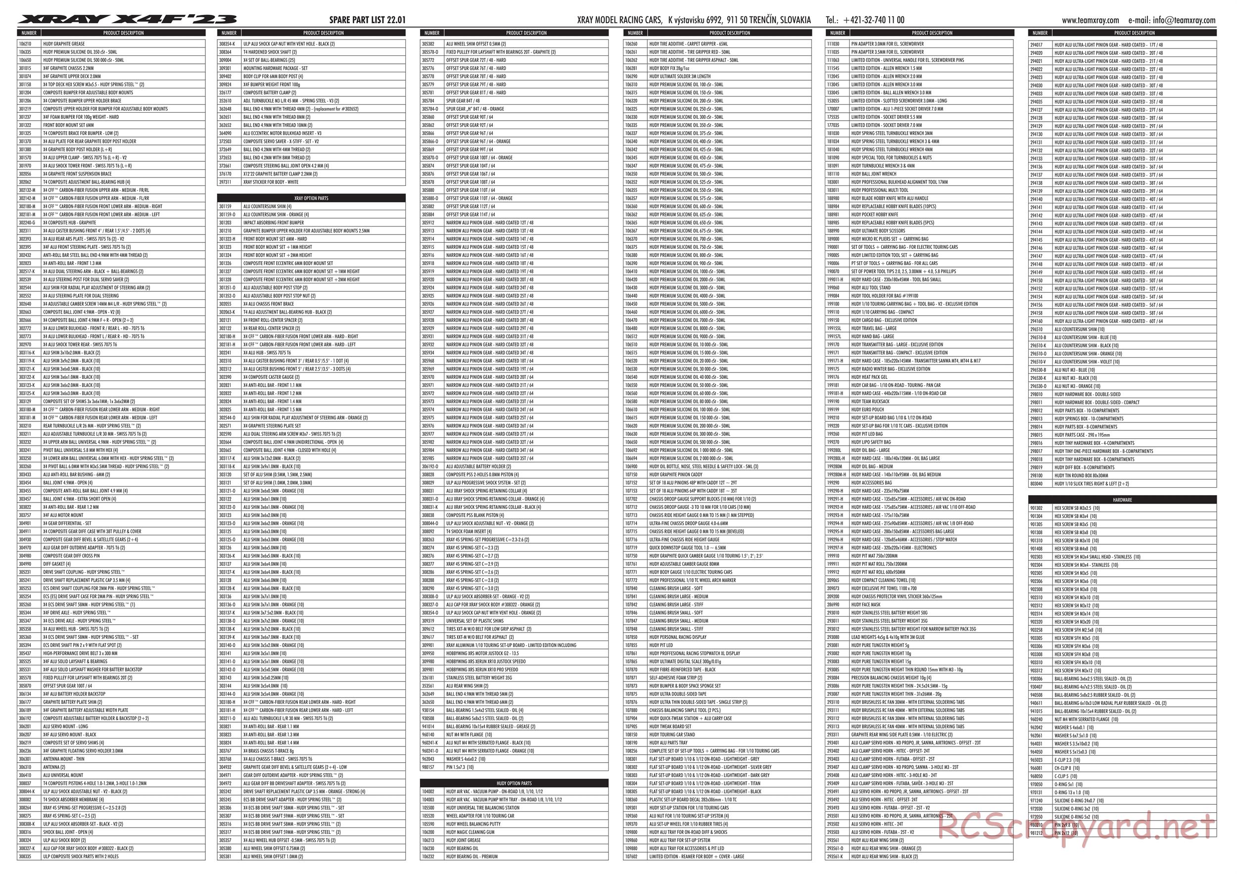 Xray - X4F 2023 (X4F'23) - Parts List