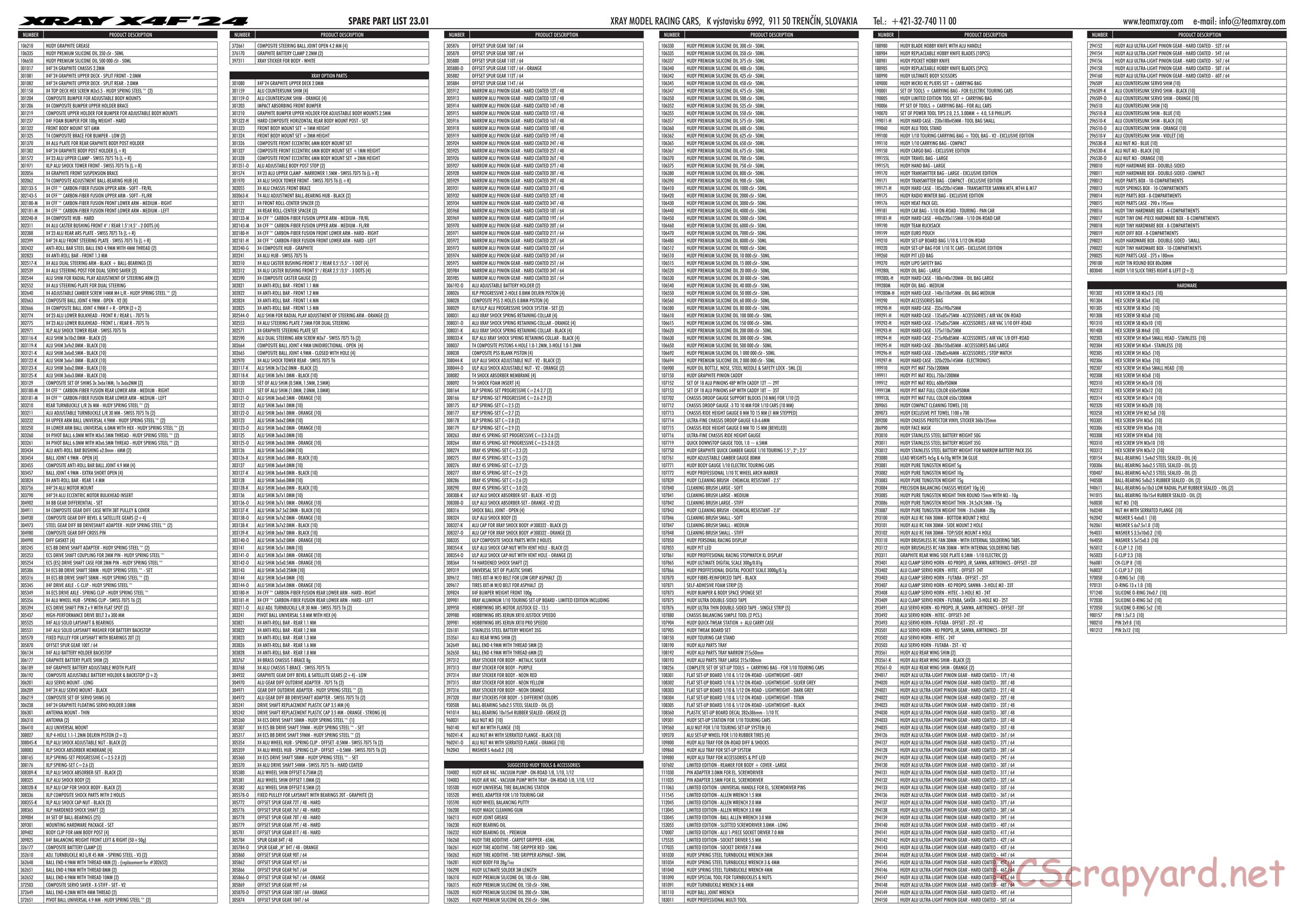 Xray - X4F 2024 (X4F'24) - Parts List