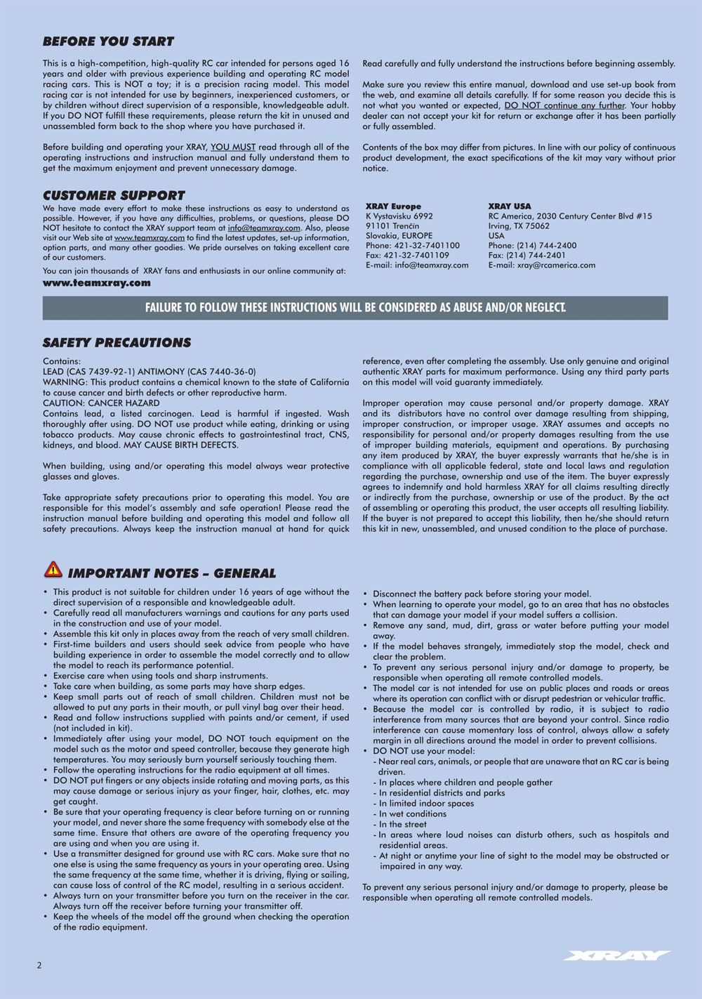 Xray - X8 2024 (X8'24) - Manual - Page 2