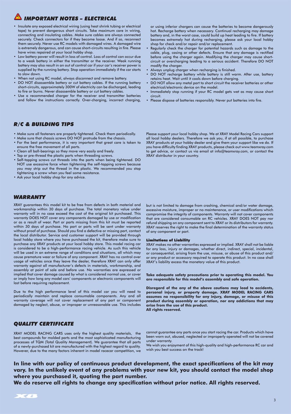 Xray - X8 2024 (X8'24) - Manual - Page 3