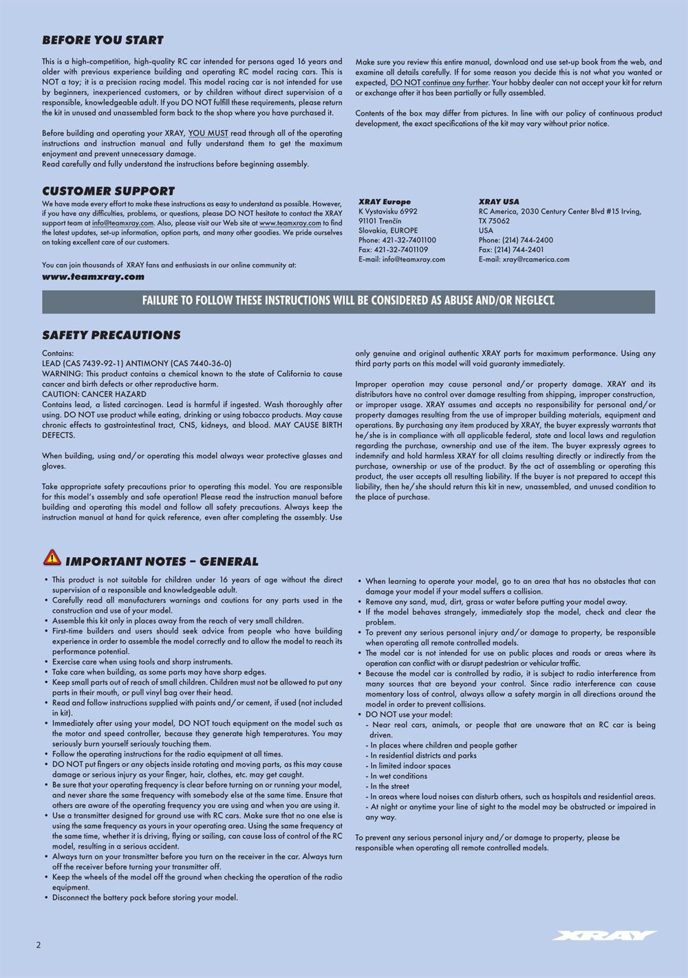 Xray - X8 2026 (X8'26) - Manual - Page 2