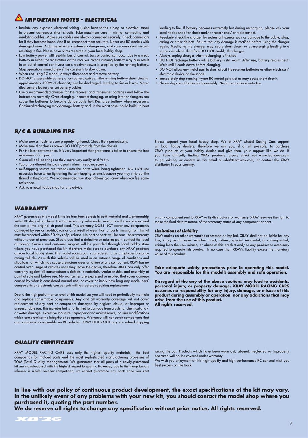 Xray - X8 2026 (X8'26) - Manual - Page 3