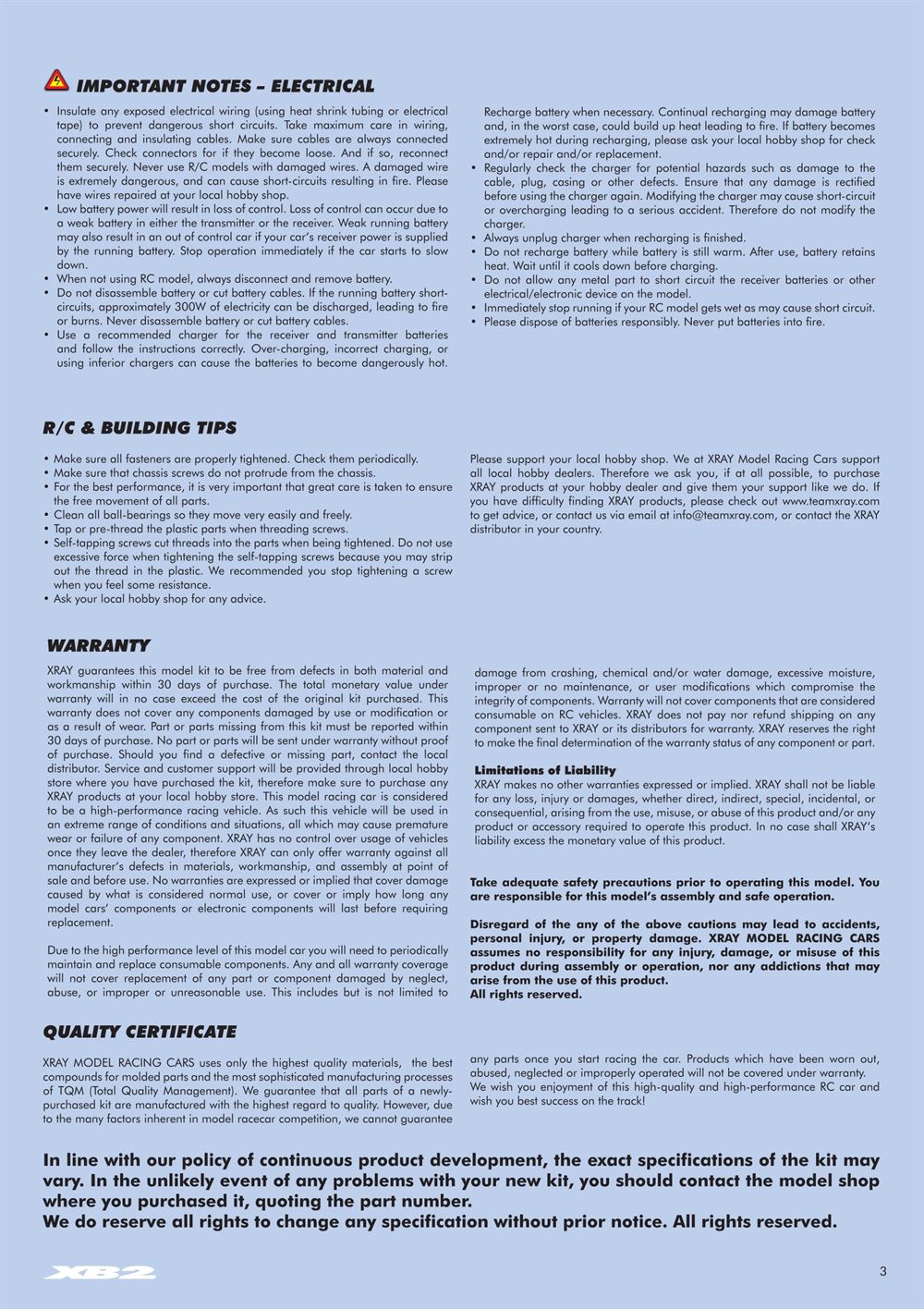 Xray - XB2 2015 (XB2C'15) - Manual - Page 3
