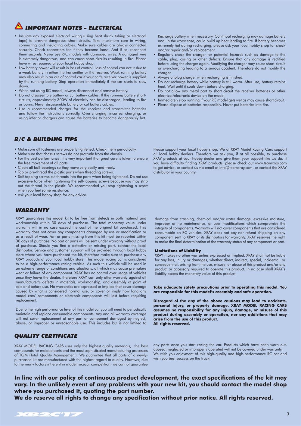 Xray - XB2 2017 (XB2C'17) - Manual - Page 3