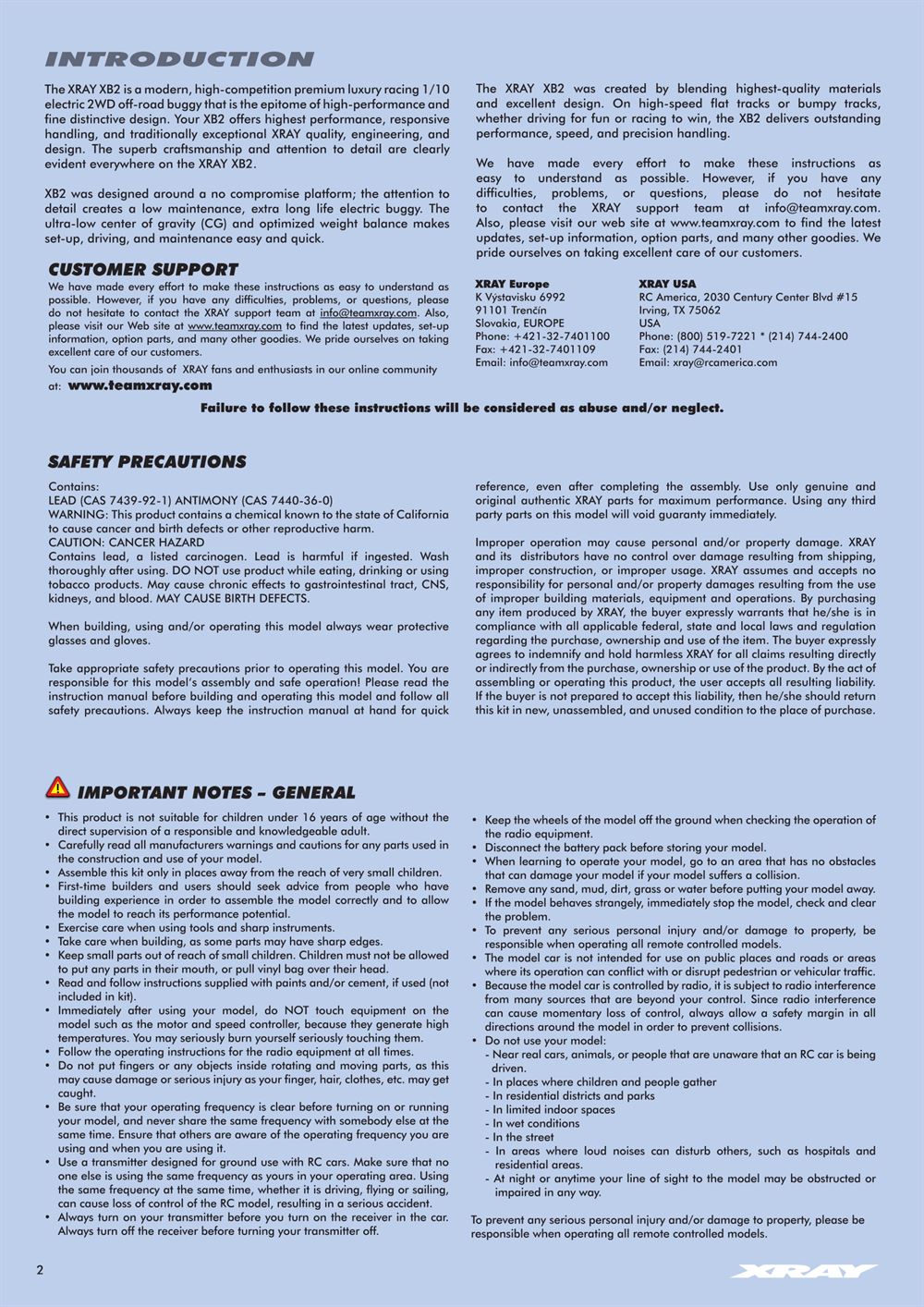 Xray - XB2 2018 (XB2C'18) - Manual - Page 2