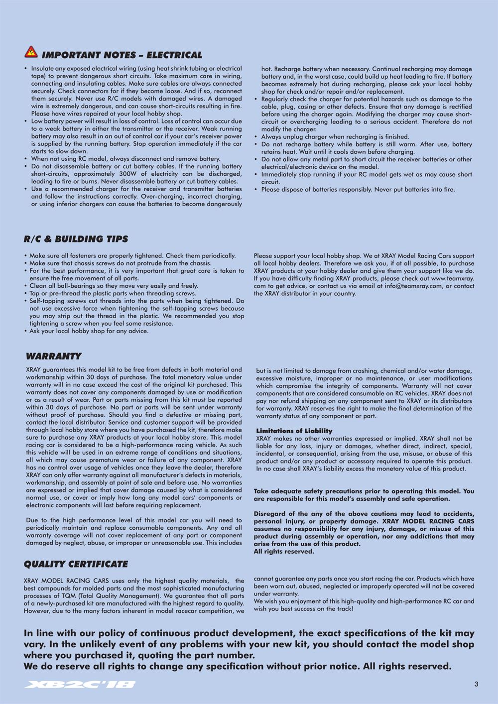 Xray - XB2 2018 (XB2C'18) - Manual - Page 3