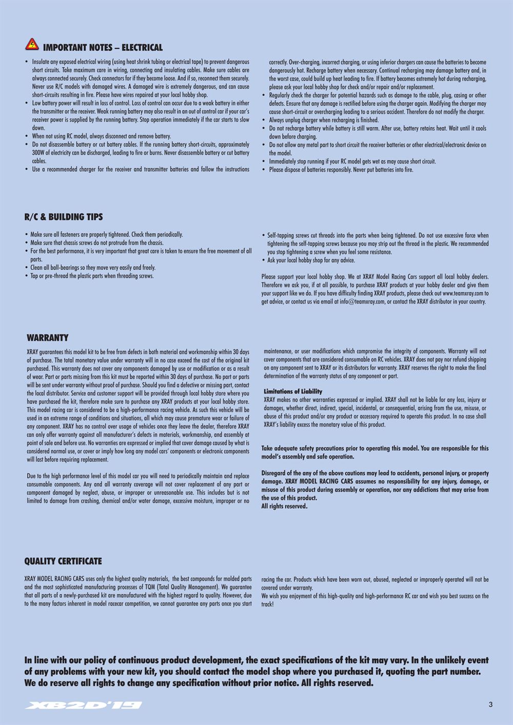 Xray - XB2D 2019 (XB2D'19) - Manual - Page 3
