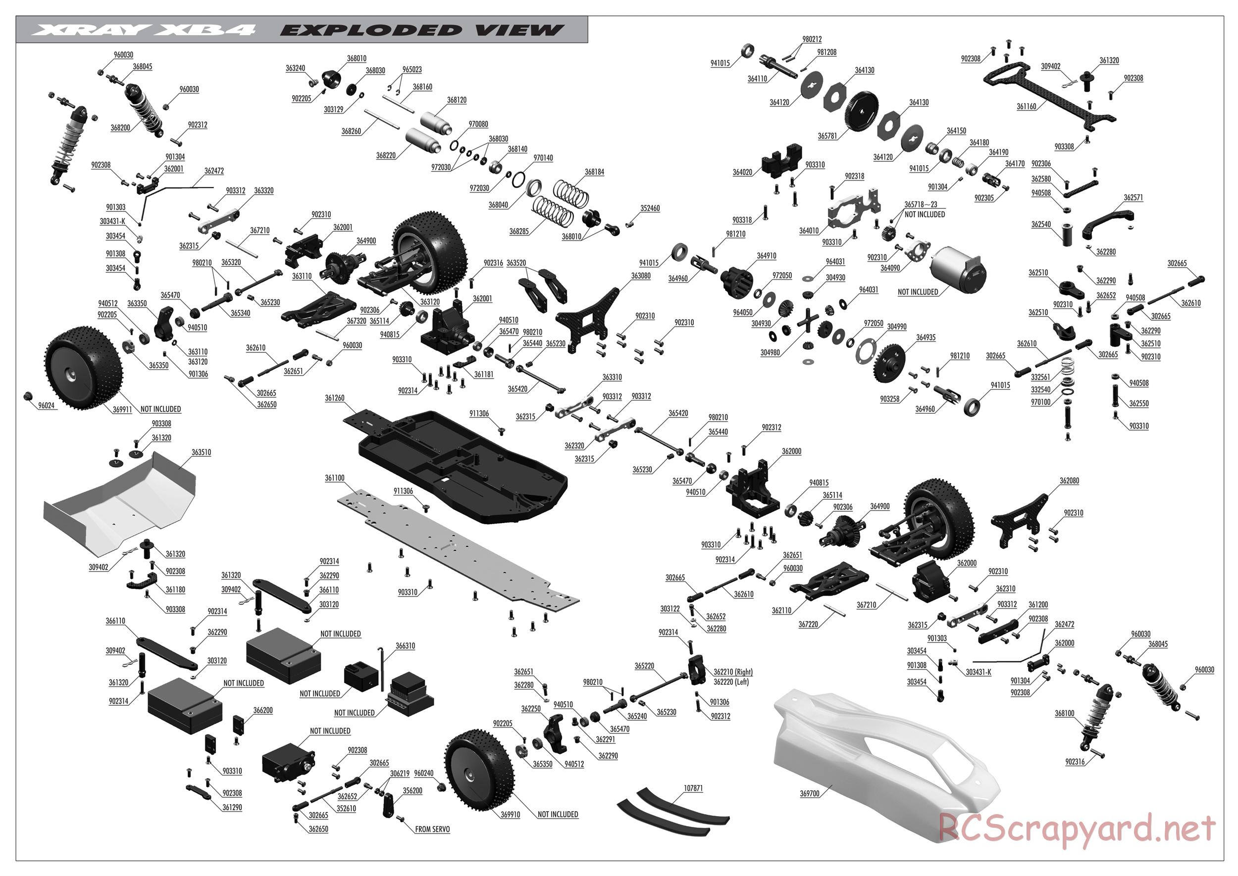 Xray - XB4 2012 (XB4'12) - 4WD - Exploded View