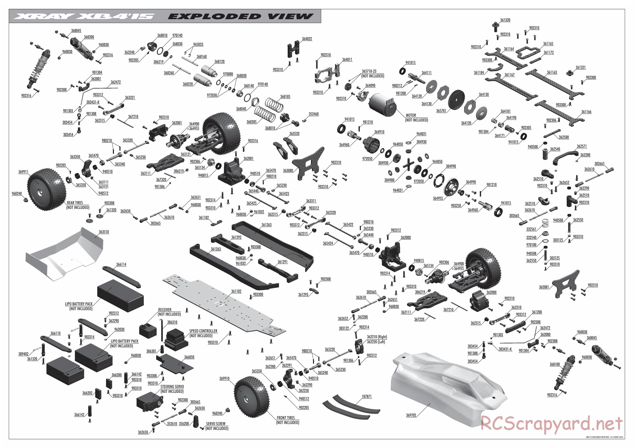 Xray - XB4 2015 (XB4'15) - 4WD - Exploded View