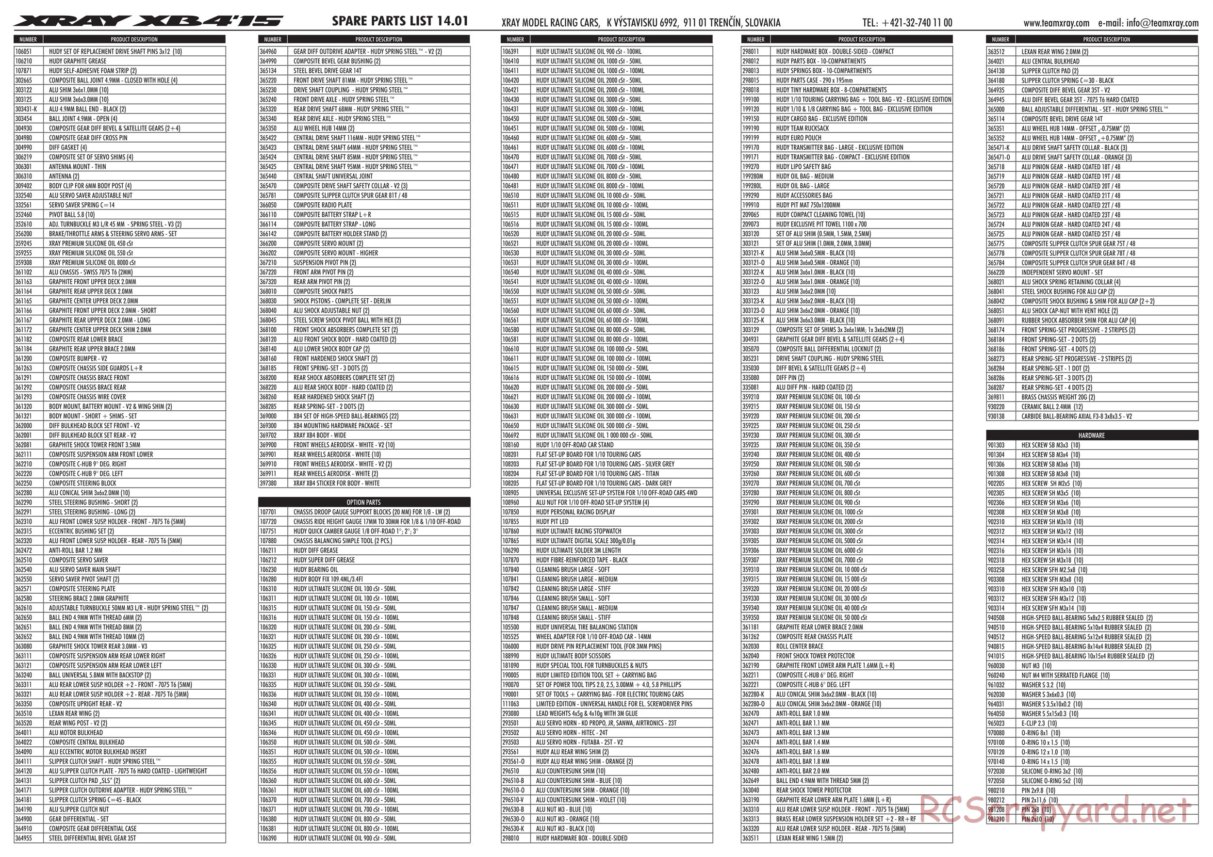 Xray - XB4 2015 (XB4'15) - 4WD - Parts