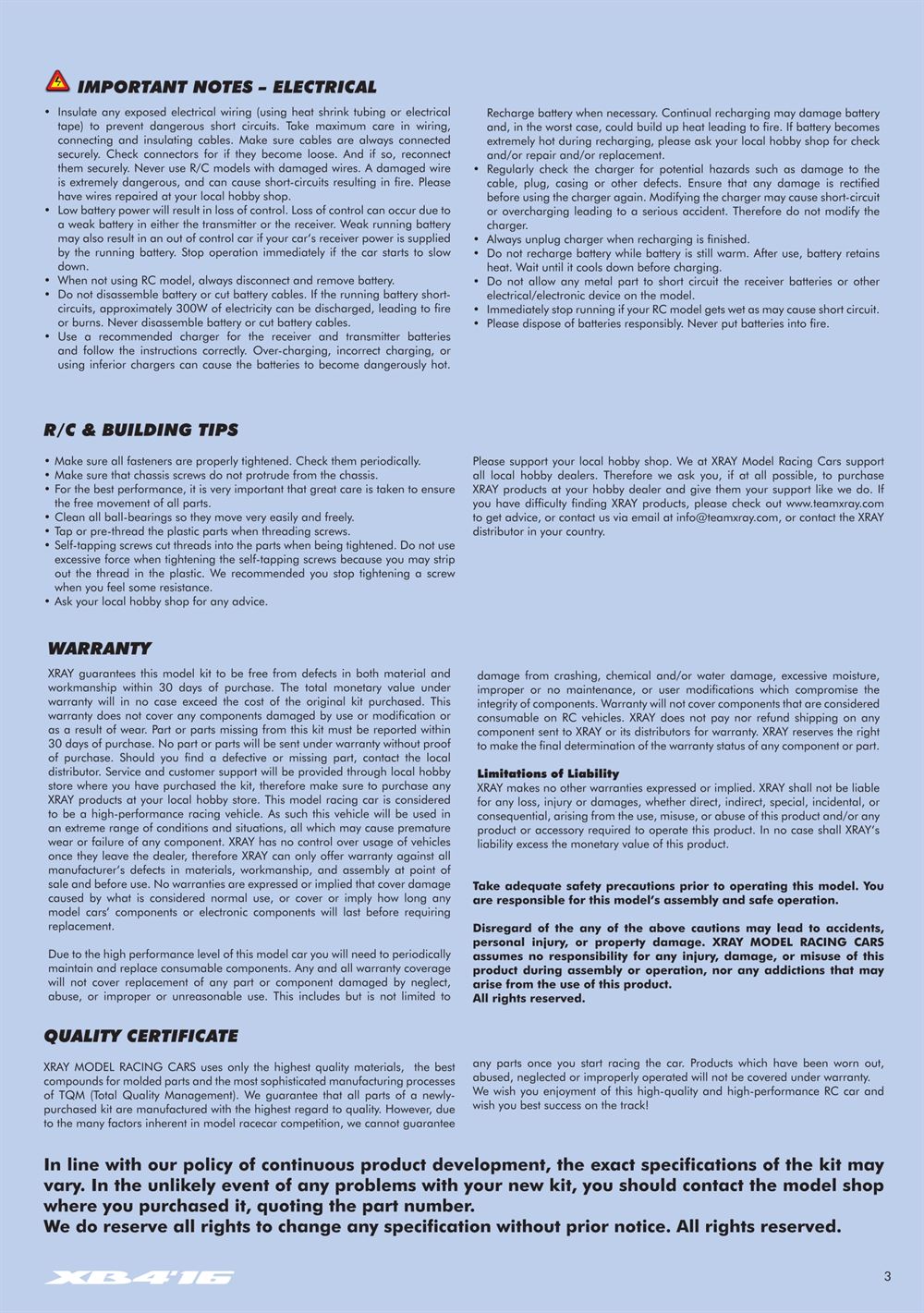 Xray - XB4 2016 (XB4'16) - 4WD - Manual - Page 3