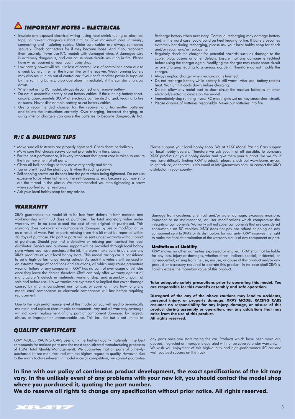 Xray - XB4 2017 (XB4'17) - 4WD - Manual - Page 3