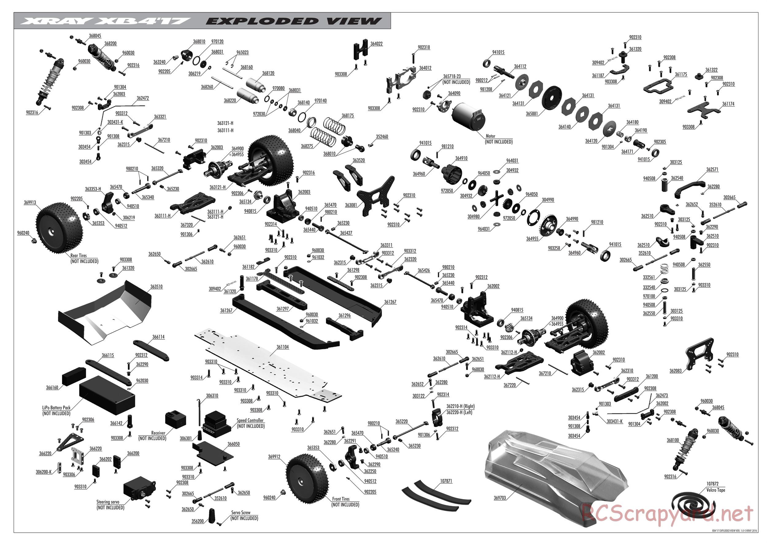 Xray - XB4 2017 (XB4'17) - 4WD - Exploded View