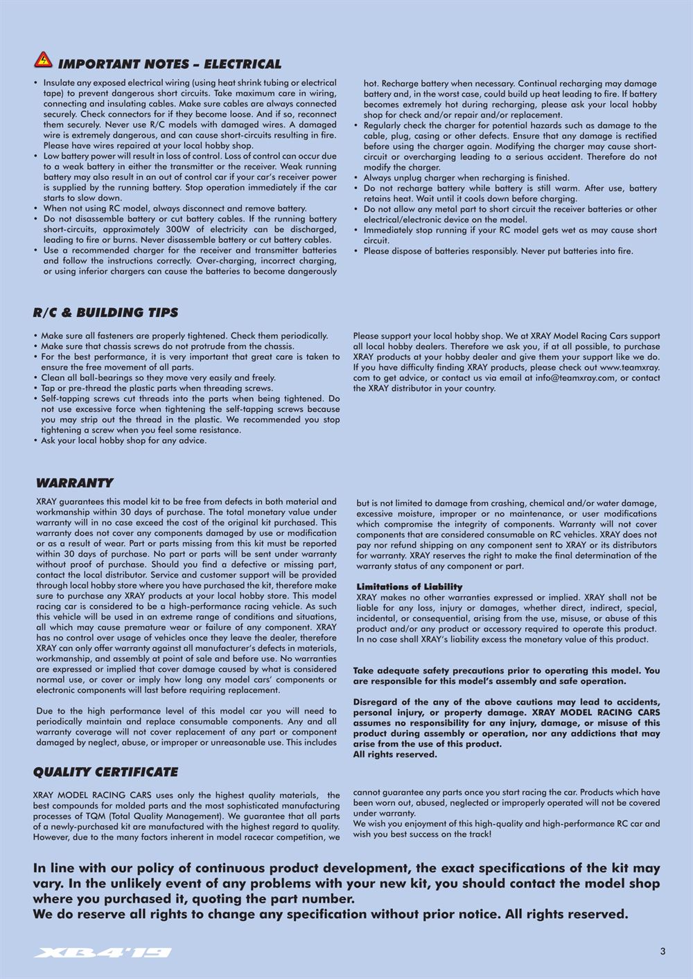 Xray - XB4 2019 (XB4'19) - 4WD - Manual - Page 3