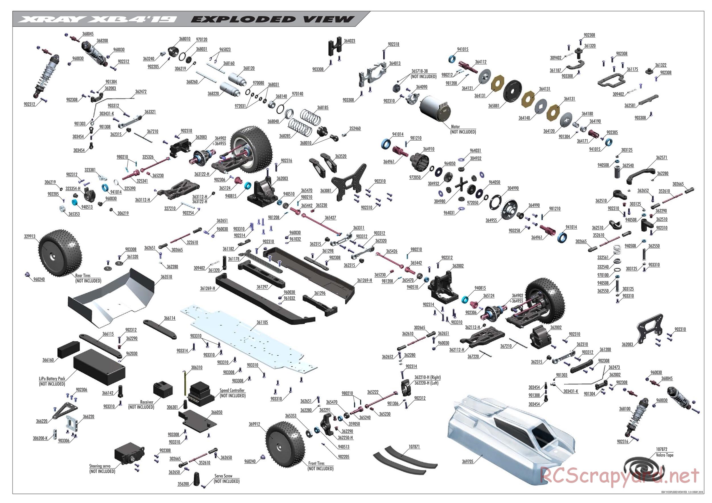 Xray - XB4 2019 (XB4'19) - 4WD - Exploded View