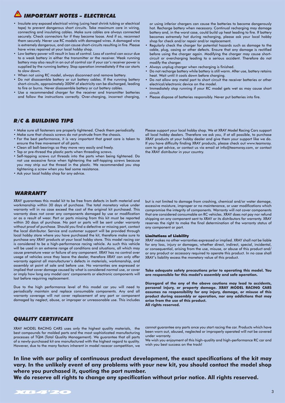 Xray - XB4 2020 (XB4'20) - 4WD - Manual - Page 3