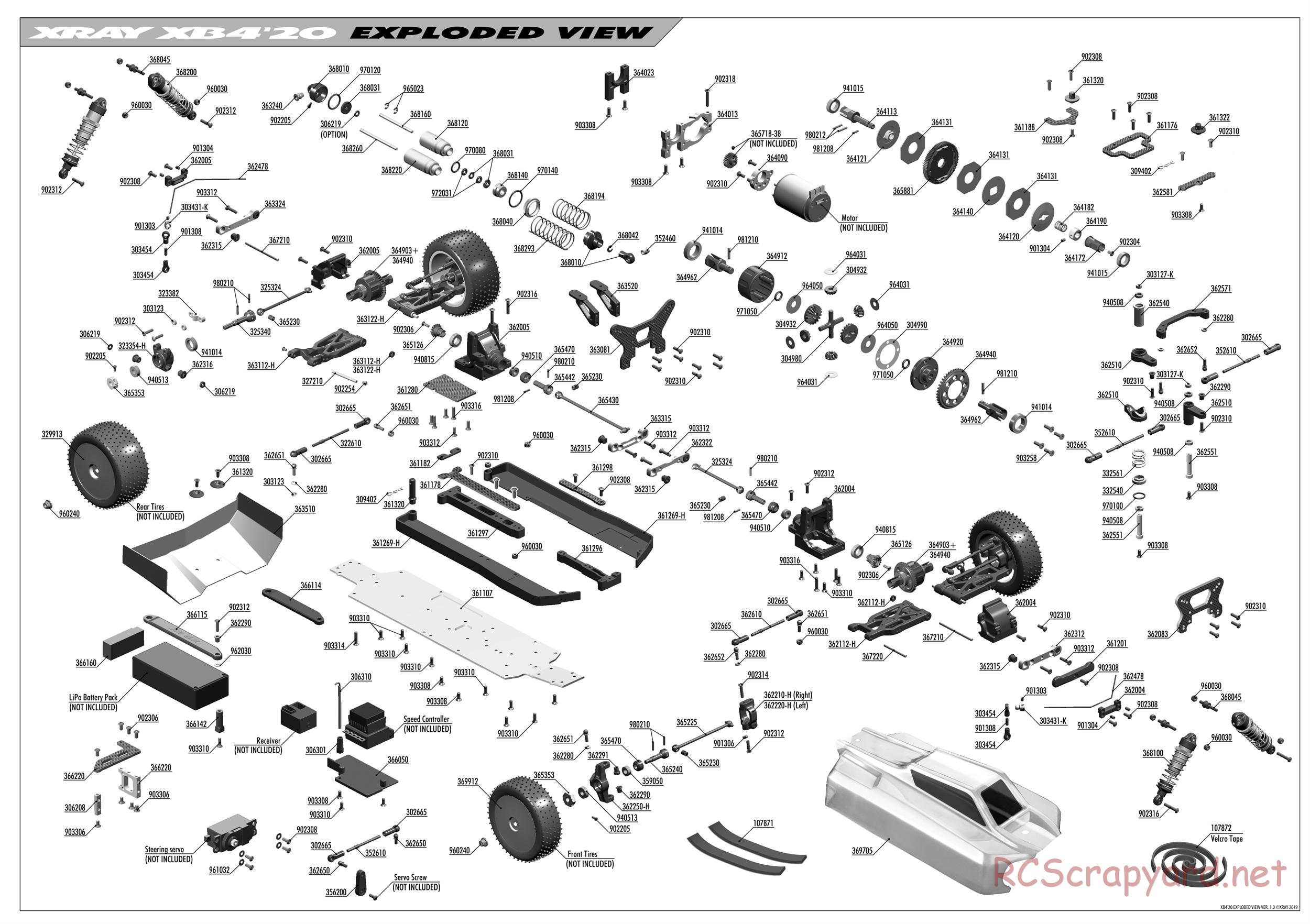 Xray - XB4 2020 (XB4'20) - 4WD - Exploded View