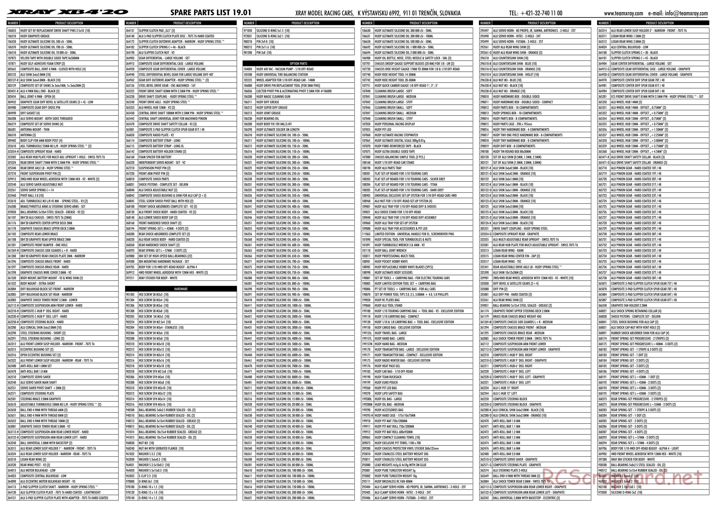 Xray - XB4 2020 (XB4'20) - 4WD - Parts