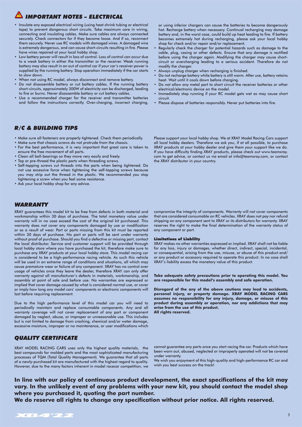 Xray - XB4D 2022 (XB4D'22) - Manual - Page 3