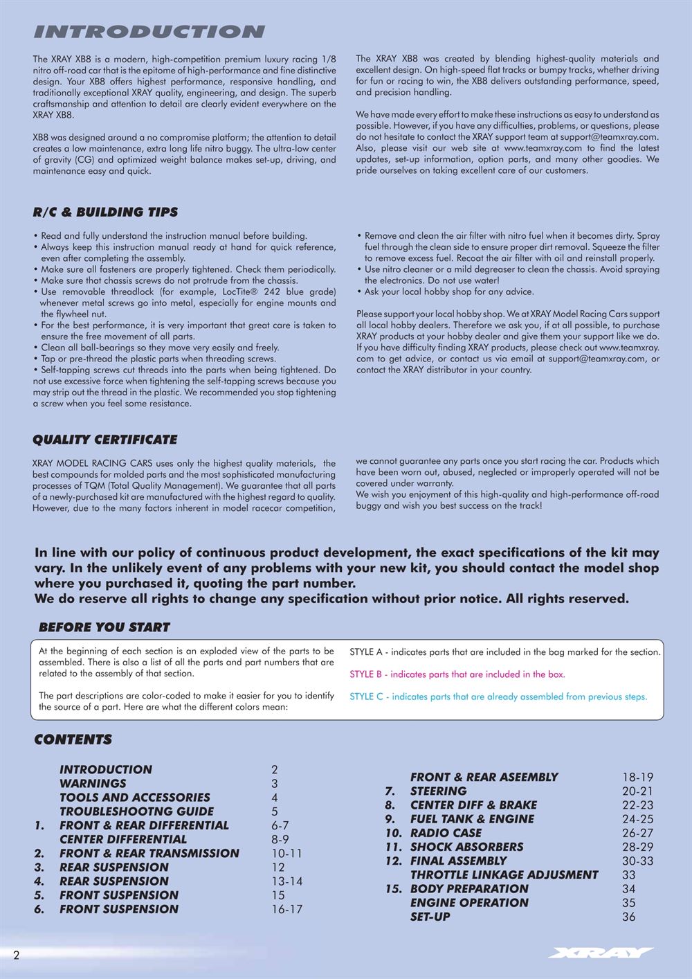 Xray - XB8 - Manual - Page 2
