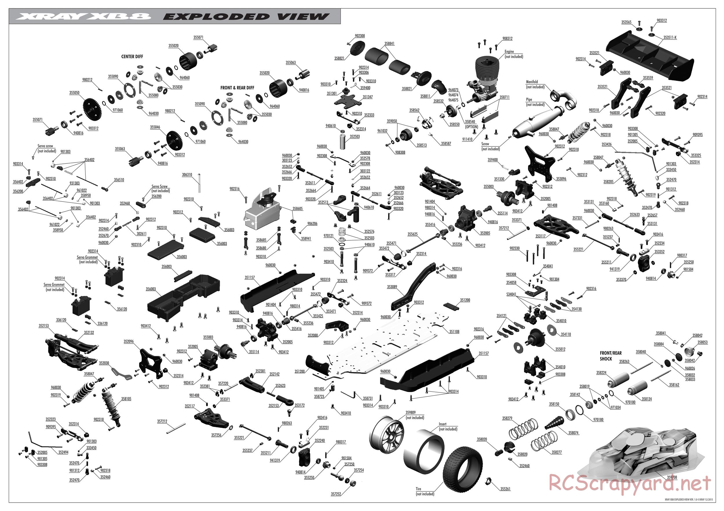 Xray - XB8 2014 Specs (XB8'14) - Exploded View