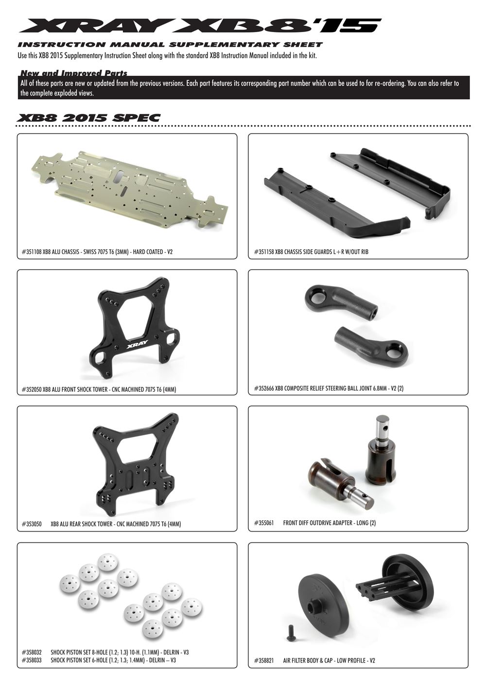 Xray - XB8 2015 Specs (XB8'15) - Supplementary Manual - Page 1