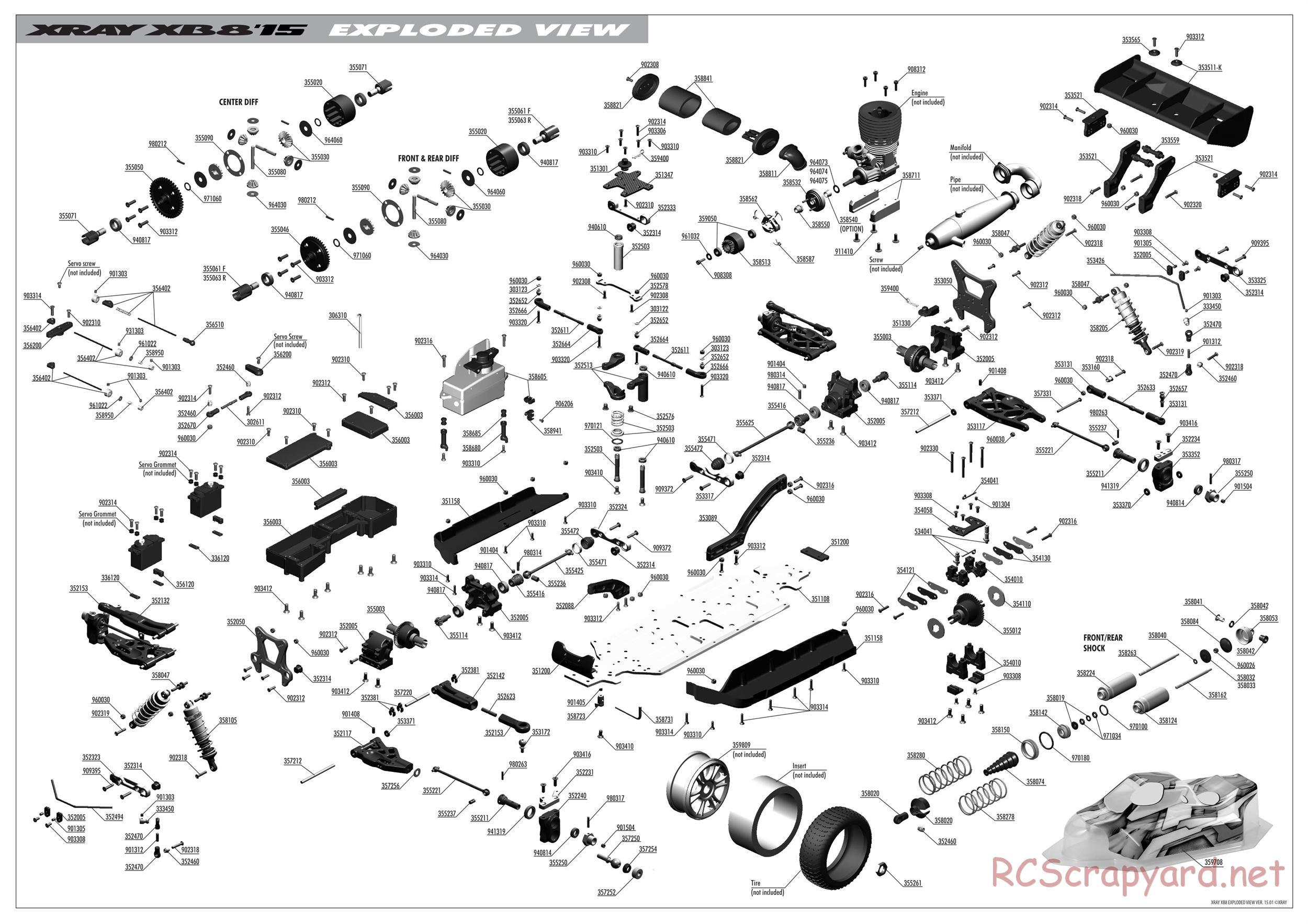 Xray - XB8 2015 Specs (XB8'15) - Exploded View
