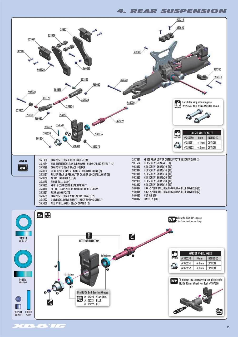 Xray - XB8 2016 Specs (XB8'16) - Manual - Page 15