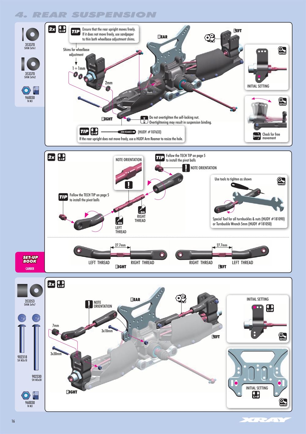 Xray - XB8 2016 Specs (XB8'16) - Manual - Page 16