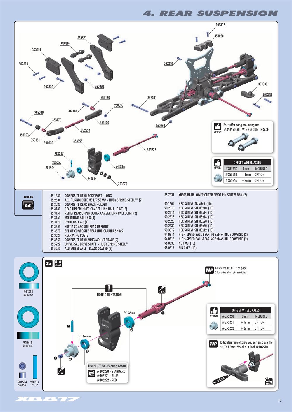Xray - XB8 2017 Specs (XB8'17) - Manual - Page 15