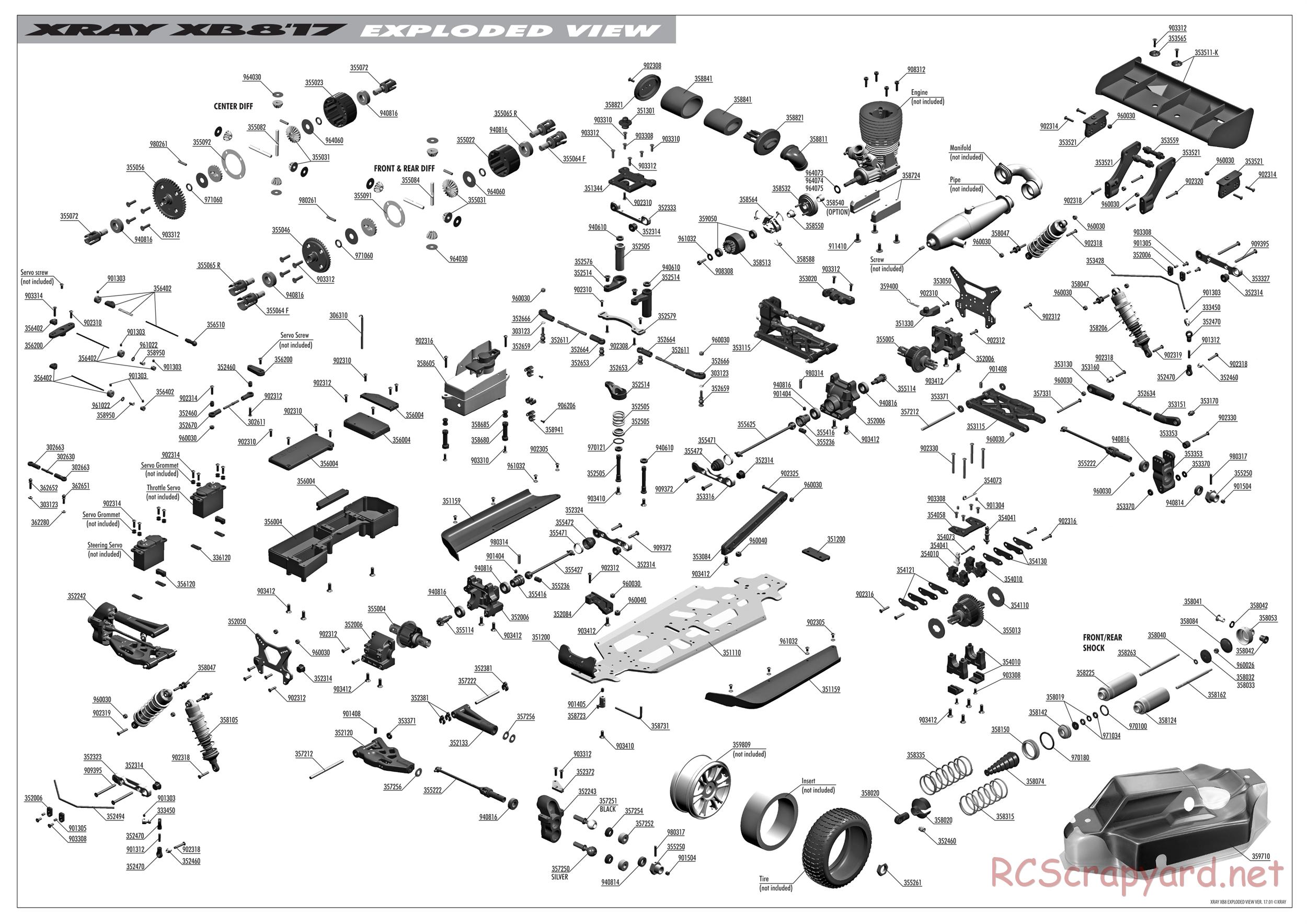 Xray - XB8 2017 Specs (XB8'17) - Exploded View
