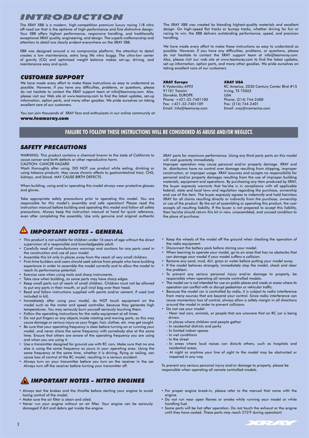 Xray - XB8 2018 Specs (XB8'18) - Manual - Page 2