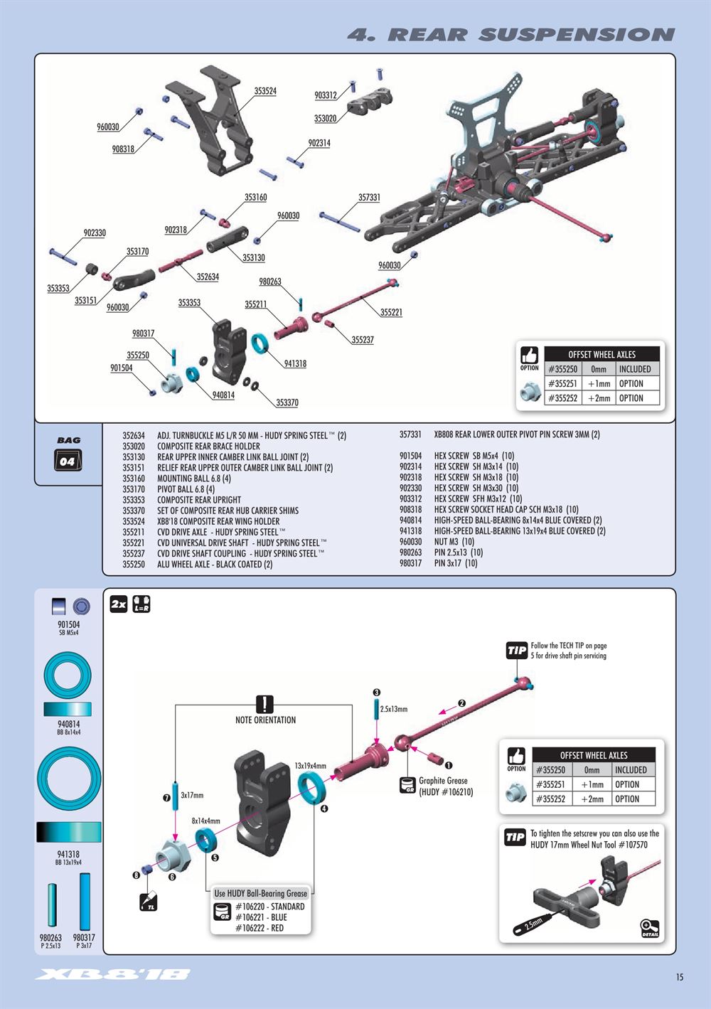 Xray - XB8 2018 Specs (XB8'18) - Manual - Page 15