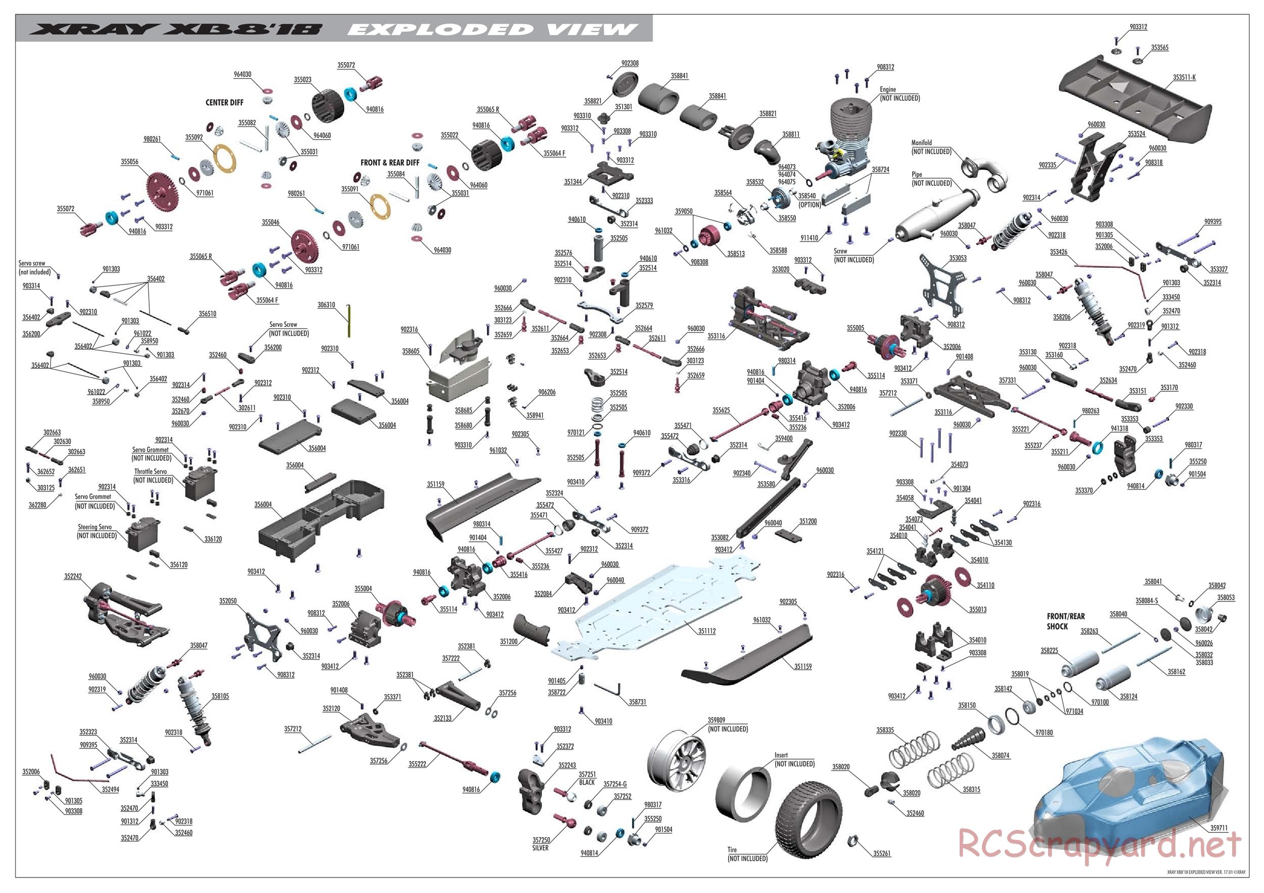 Xray - XB8 2018 Specs (XB8'18) - Exploded View