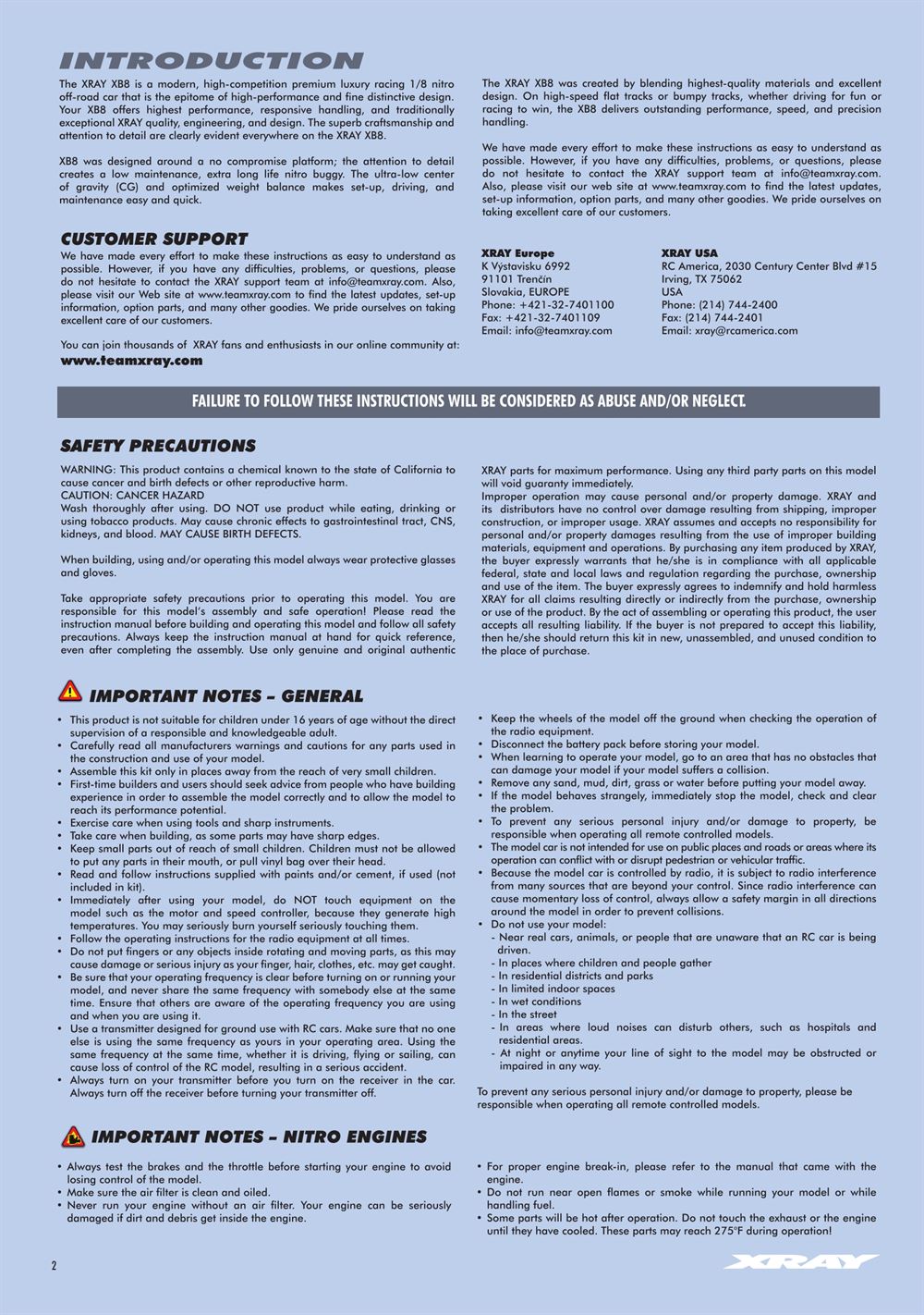 Xray - XB8 2019 Specs (XB8'19) - Manual - Page 2