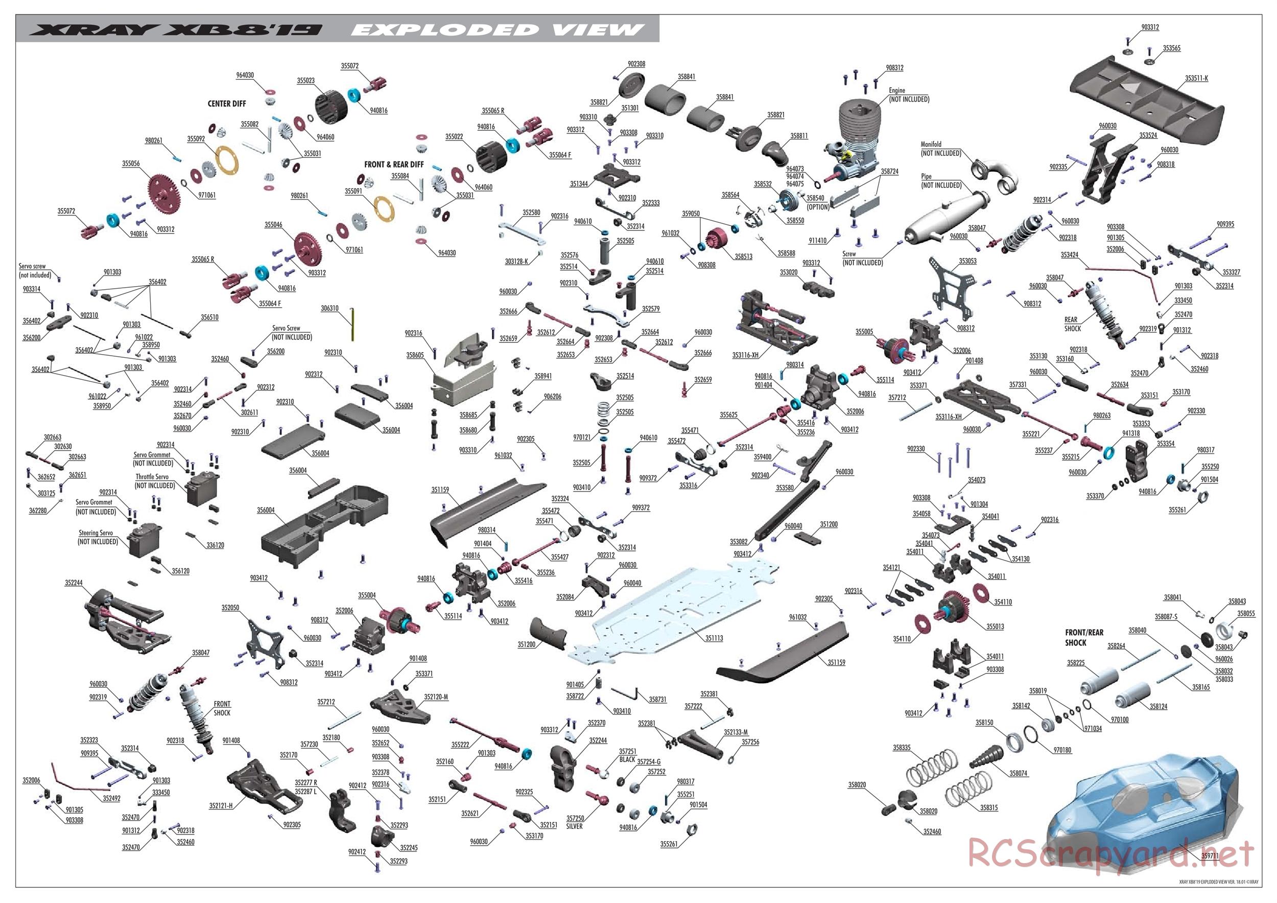 Xray - XB8 2019 Specs (XB8'19) - Exploded View